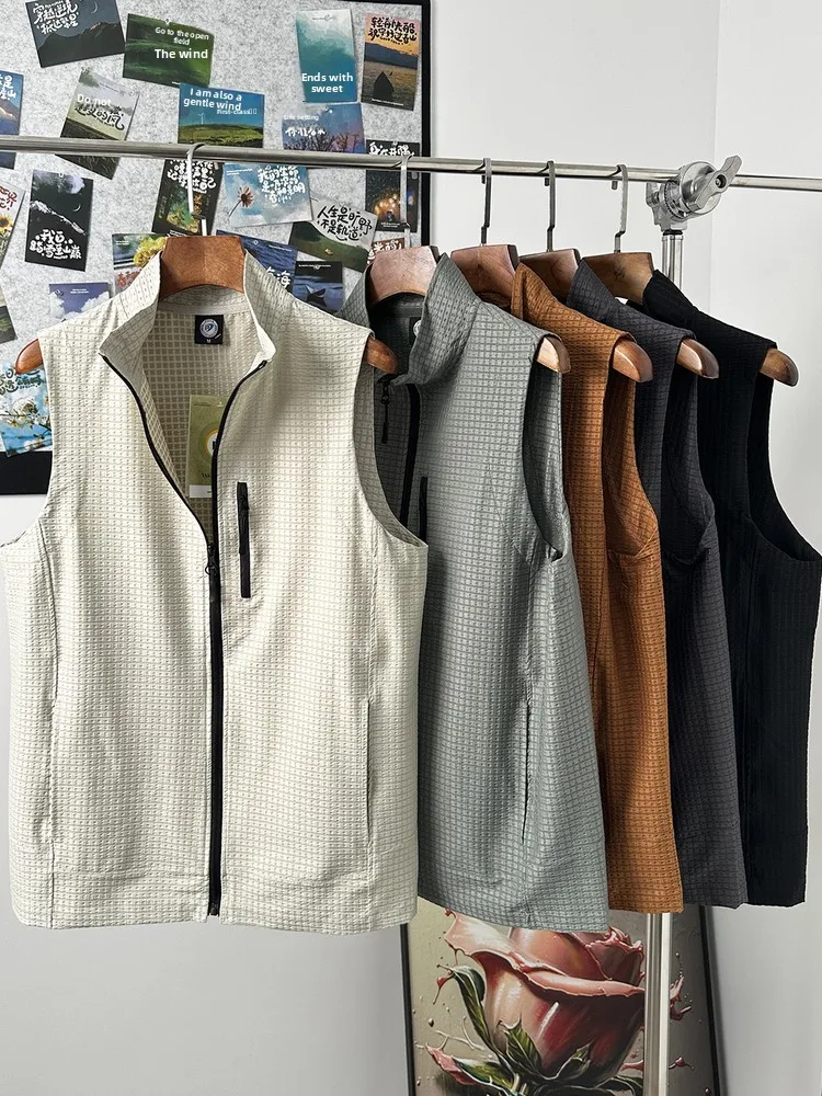 

Мужской спортивный жилет на открытом воздухе, дышащий жилет с воротником-стойкой, модный городской жилет, летний жилет обычного кроя с застежкой-молнией