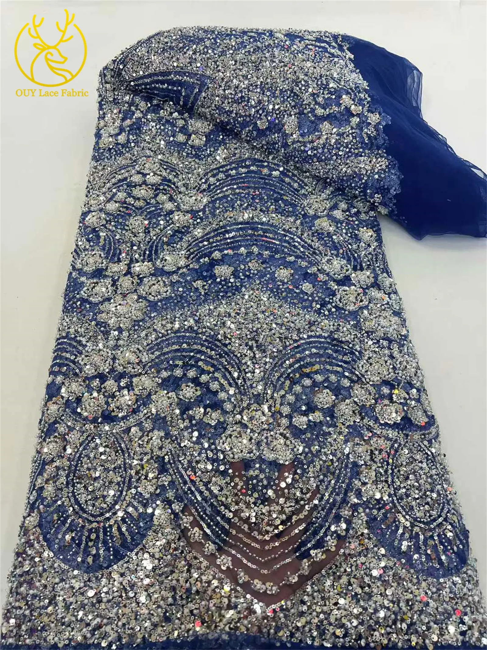 Vestidos de Fiesta Elegantes para Mujer, Estilo Africano Nigeriano 2026, con Encaje con Cuentas, Talla 5, Lentejuelas Francesas de Lujo, Tela de Malla