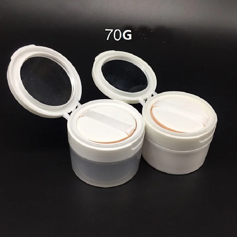 

70g plastic jar pot tin case sifter loose power baby rash powder puff mirror make up cosmetic packing