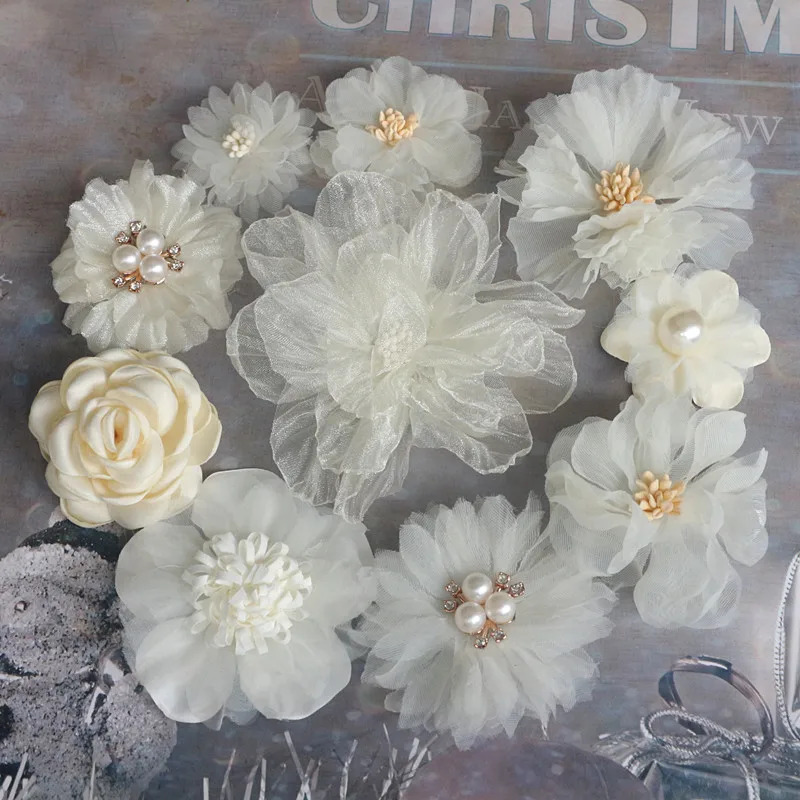 10Pcs/Set Mix Fabric Flowers Simulation Flower Head Decoration Flowers For DIY Accessories 3