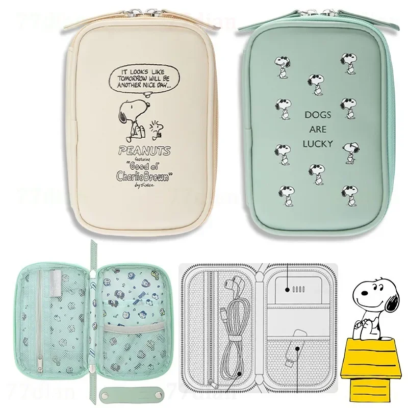 Snoopy-Bolsa de almacenamiento portátil para cosméticos para mujer, estuche de Cable USB para auriculares de Anime, monedero de dibujos animados,