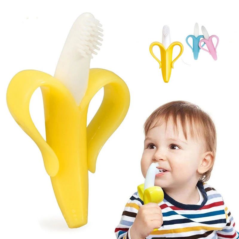 Boxed Children\'s Banana Teether Molar Sticks Bites Food Grade Silicone Fruit Teether Baby Training Toothbrush Dropshipping