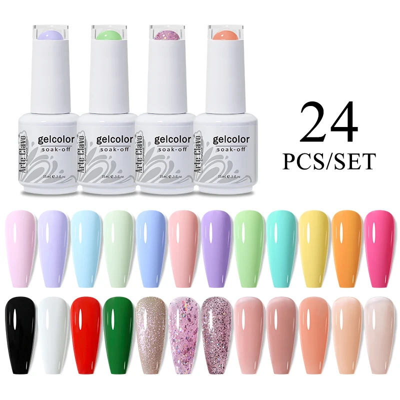 Arte Clavo 15 مللي 24 قطعة/المجموعة الورنيش الأحمر الوردي الألوان UV رسومات أظافر هلام LED هلام طلاء الأظافر نقع قبالة عدة شبه دائمة قاعدة معطف فوقي #3