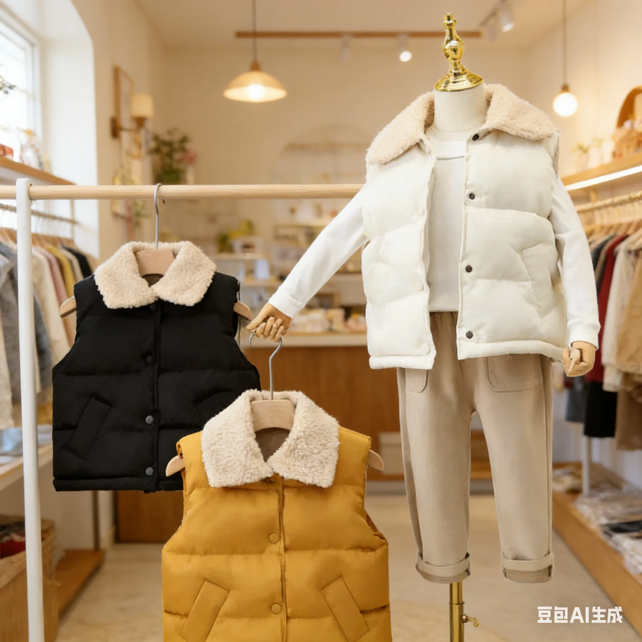 Autumn Winter Children Fashion Solid Color Lapel Vest Baby Velvet Thicken Warm Down Cotton Vest Boys Girls Going Out Casual Vest