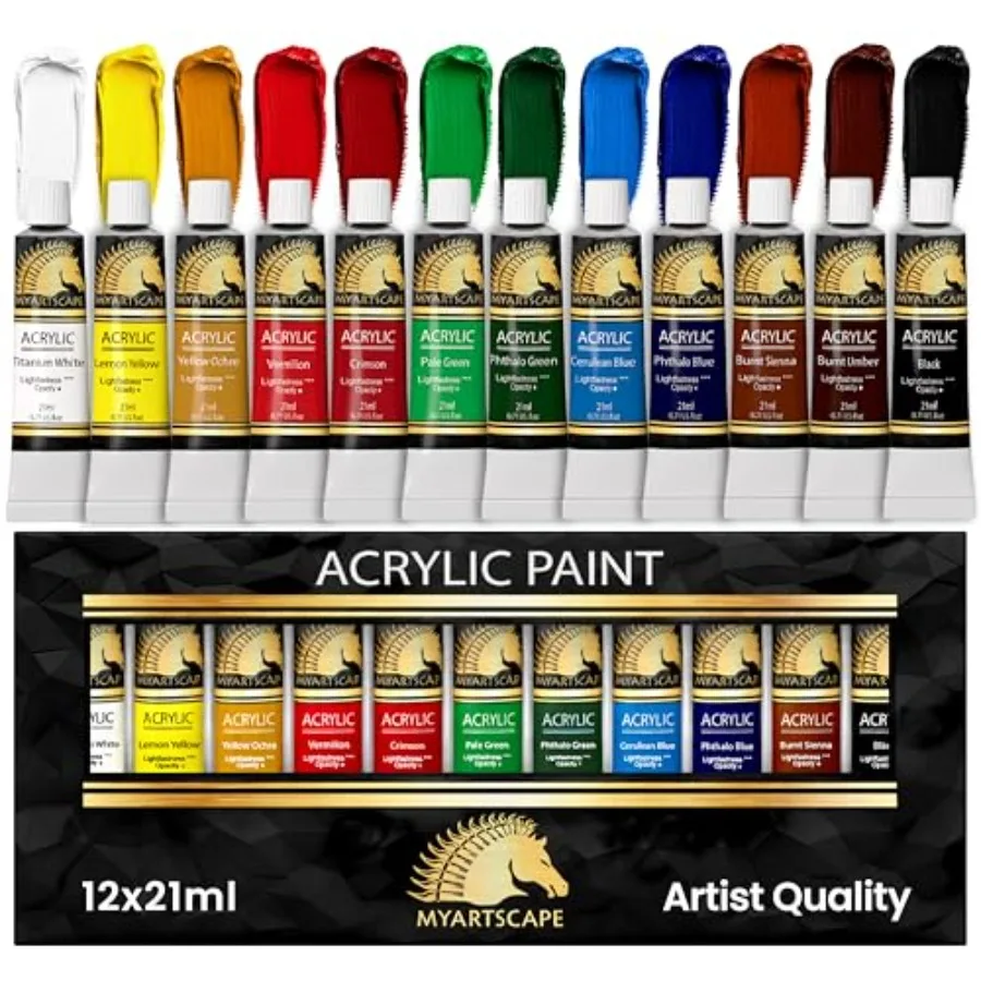 

Heavy Body Acrylic Paint Set 12 Colors x 21ml — Rich Pigment for Canvas, Wood and Fabric Non-Toxic ASTM D4236 Art Supplies for