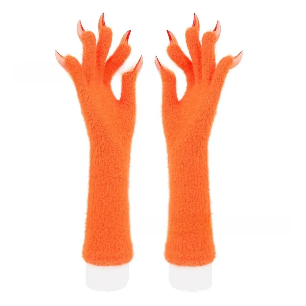 Funny Full Finger Paws Gloves Long Nail Solid Color Long Warm Mittens Furry Animal Claw Gloves Halloween Costume Accessories