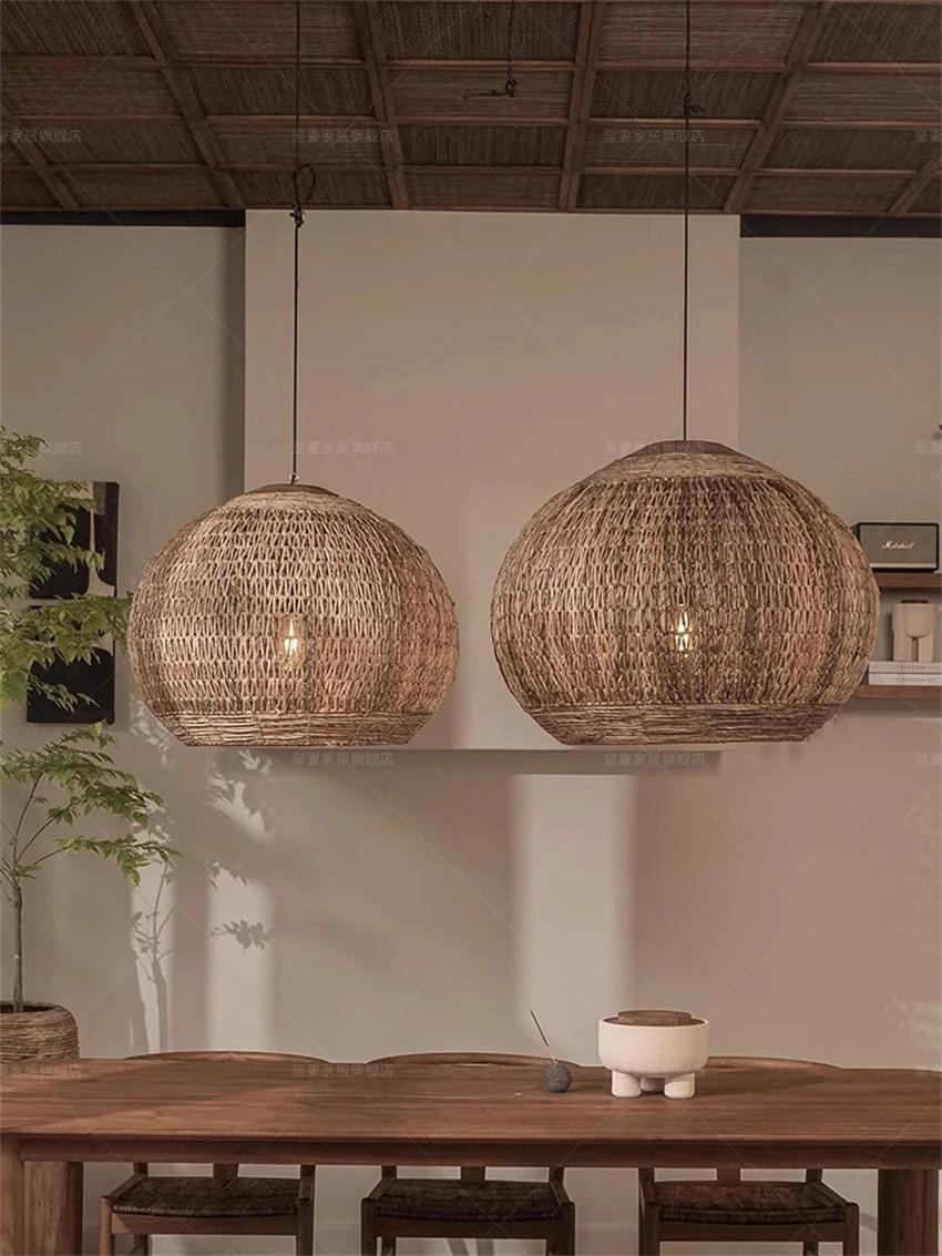 Wabi-sabi restaurant handmade lanterns pendant lights rattan art lamps Zen dining tea rooms Southeast Asian hotel hanging lights