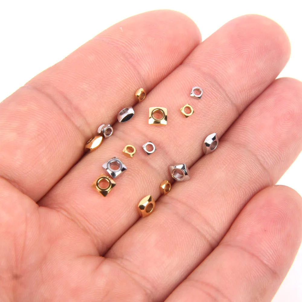 50 Stück Edelstahl-Quadratperlen, lose Perlen für DIY handgemachte Armbänder, halbfertige Schmuckzubehörteile, Großhandel – Detail 1