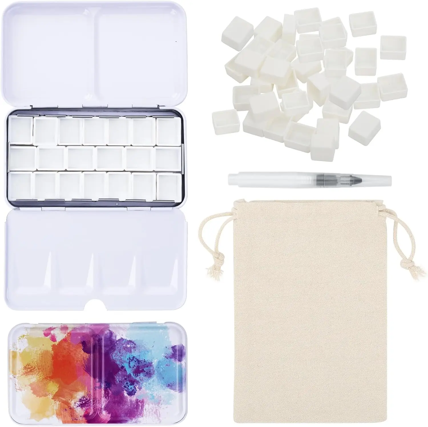 

Metal Mixing Palette Case with 50 Half Pans and Fold-Out Tray for Watercolor, Acrylic, Gouache, Oil Painting Travel Set