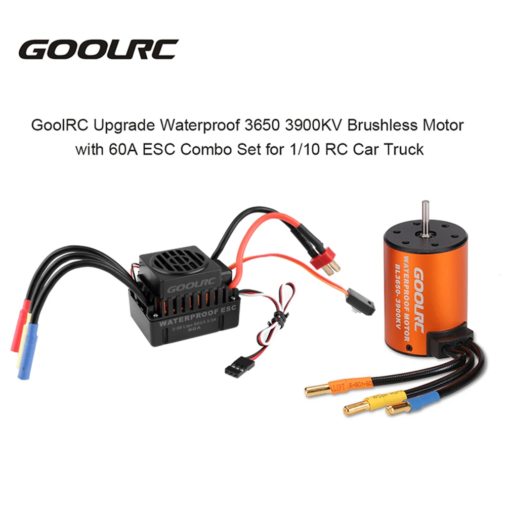 GoolRC Upgrade Waterproof 3650 3900KV Brushless Motor with 60A ESC Combo Set for 1/10 RC Car Truck  Remote Control Accessory