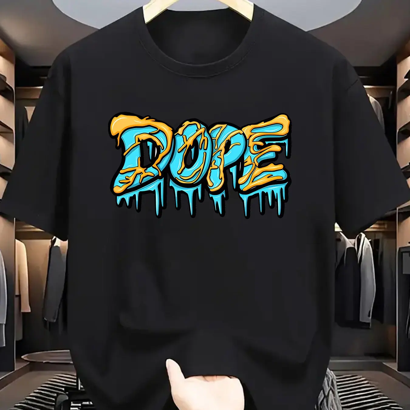 

Men's Short Sleeve Cotton Casual Short Sleeve T-Shirt with Bold Drip Letter Graphic Print Comfortable Breathable Street Hip Hop