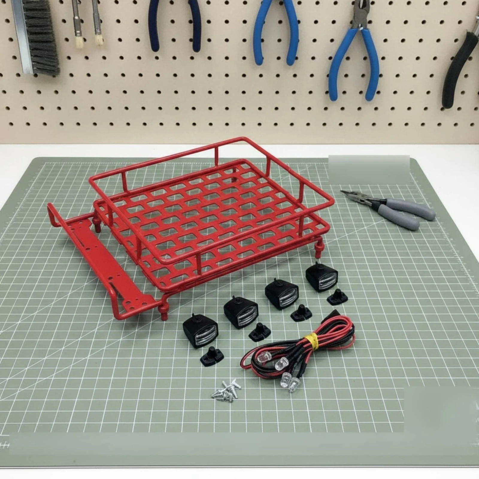 RC Roof Rack with Lights High Simulation RC Car Roof Rack Accessory Compatible Scale for Hobbyists, Trail Rigs