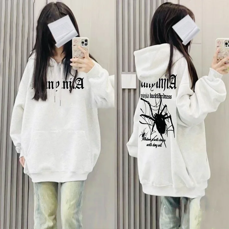 

Милые толстовки с капюшоном, готическая одежда, женская хлопковая смесь, романтическая петля, чистая клетка для подростков, последняя сумка, эстетика субкультуры