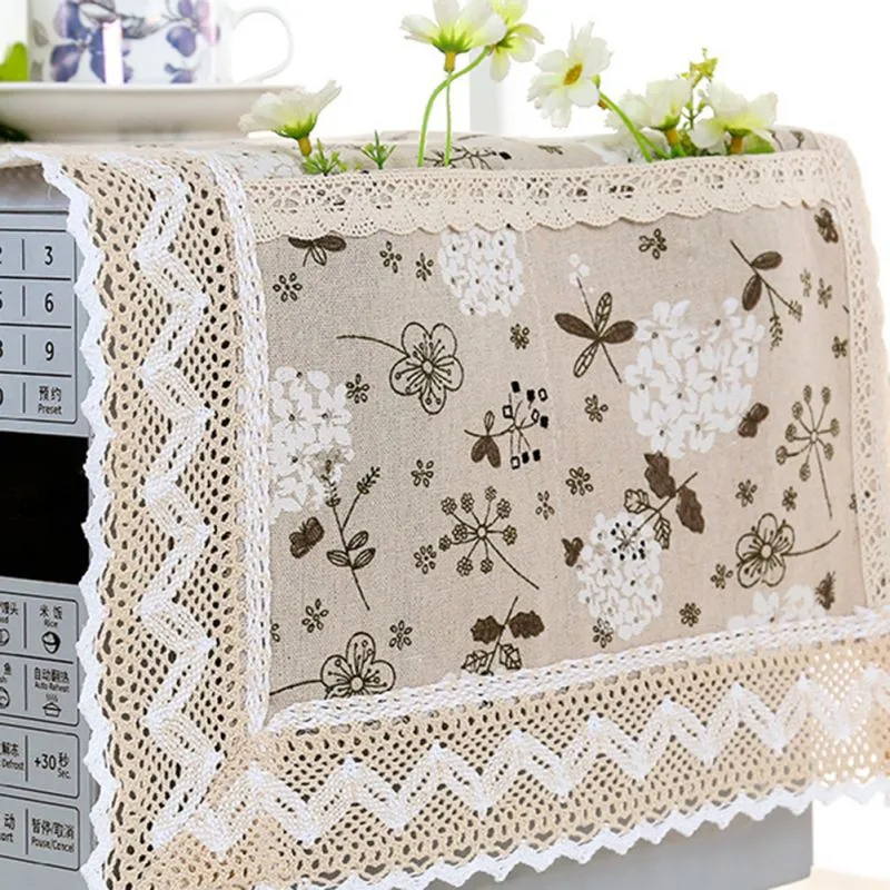 100X30cm Microwave Oven Protective Cover Simple Linen Cloth Lace Waterproof Cover Electric Oven Dust Cover Household Oven Cover