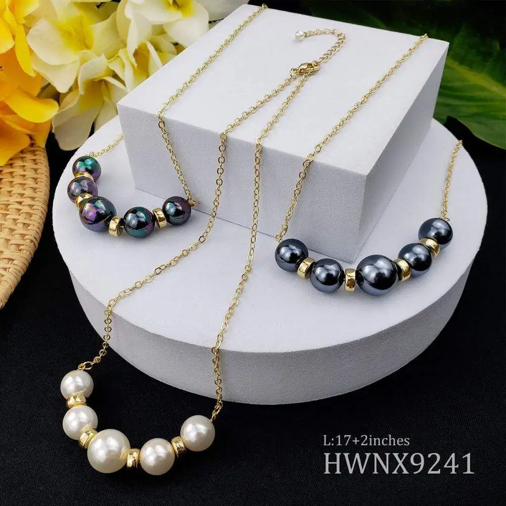 Simple and Elegant Five Round Black Tahitian 12MM Pearl Floater Necklace Hawaiian Hamilton Huggie Earring Jewelry Sets for Women