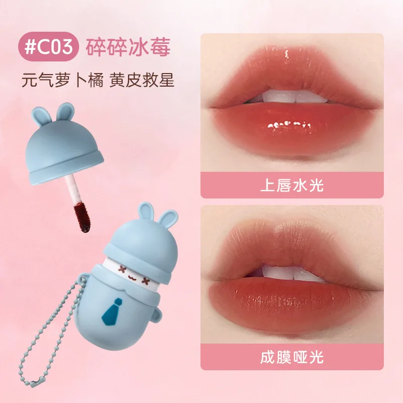 Cute Sugar Rabbit Chain Lip Glaze Moisturizer Long-lasting Non-stick Lip Gloss Velvet Mist Face Matte Lip Tint Women Makeup