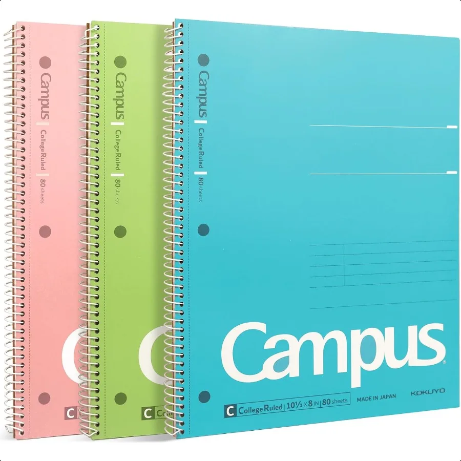 Spiral Notebook 3 Pack Campus 101 2 x 8 Subject Notebooks with College Ruled 80 Sheets Pink Blue Green 3 Holes School Spiral Jo
