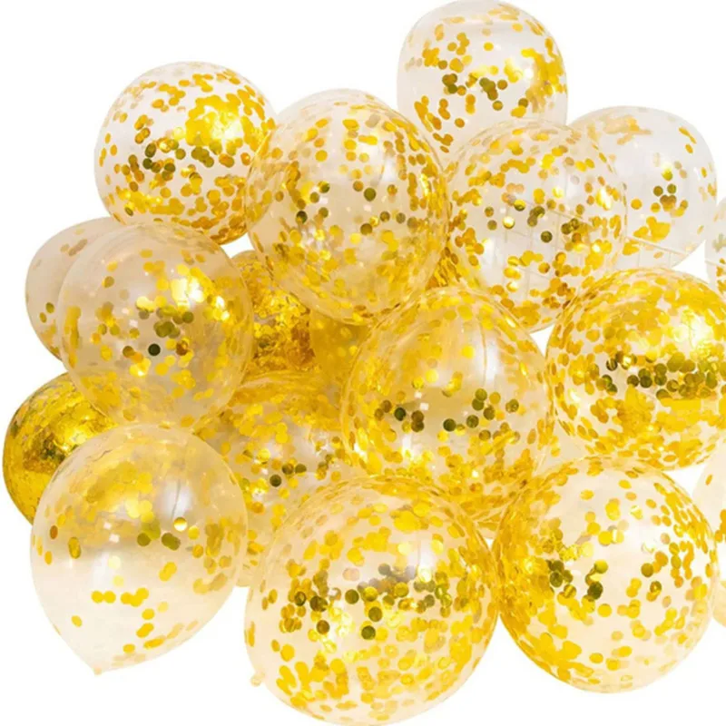 

10Pcs Golden Confetti Balloons 12 Inch Transparent Aluminum Foil Sequin Latex Balloon Wedding Festival Decoration Supplies
