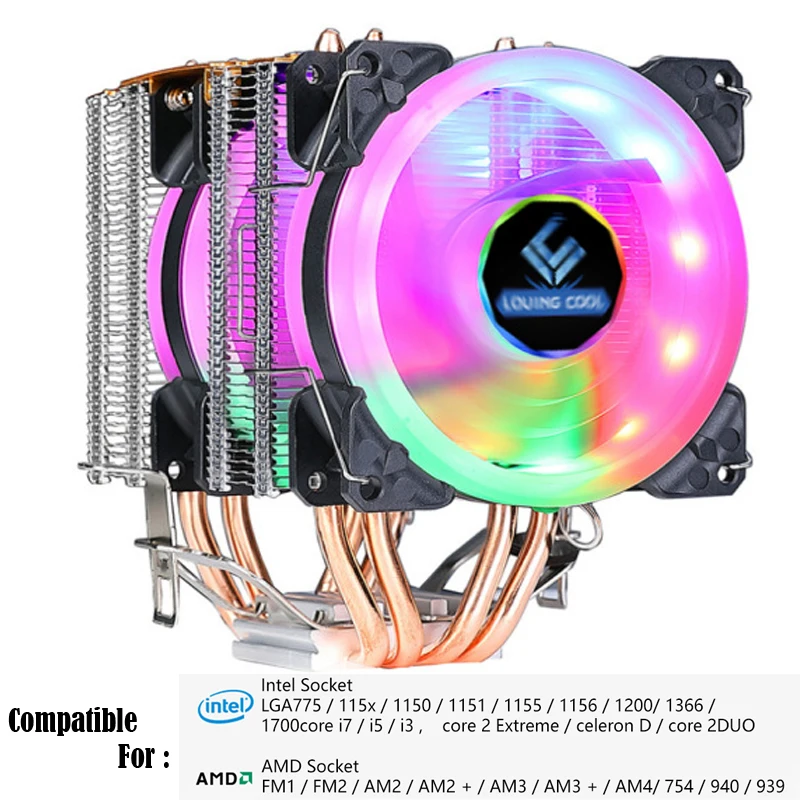 AM4 CPU Cooler 1151 AM3 RGB 1155 4 Heat Pipes 4 Pin PWM PC Quiet Intel LGA 775 1200 1150 AMD FM1 754 Cooling