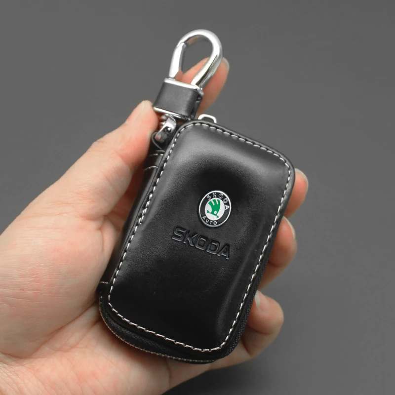 1Pcs Car Key Case Cover Genuine Leather Key Wallet Key Bag Accessories For Skoda Octavia 2 3 Kodiaq Fabia Rapid Superb A5 A7