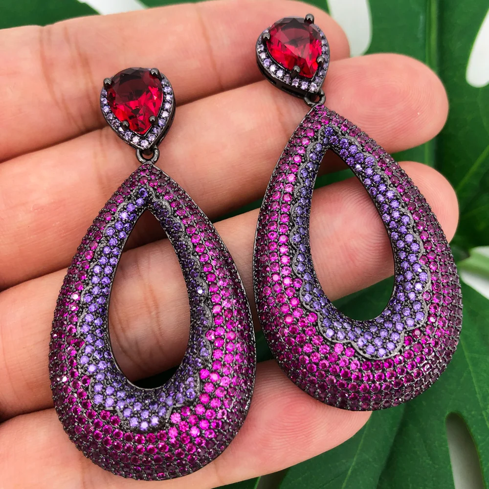 

Missvikki Shiny Hotpink Luxury Parure Bijoux Femme Long Pendant Dangle Earrings For Women Daily Party Show Wedding Gift