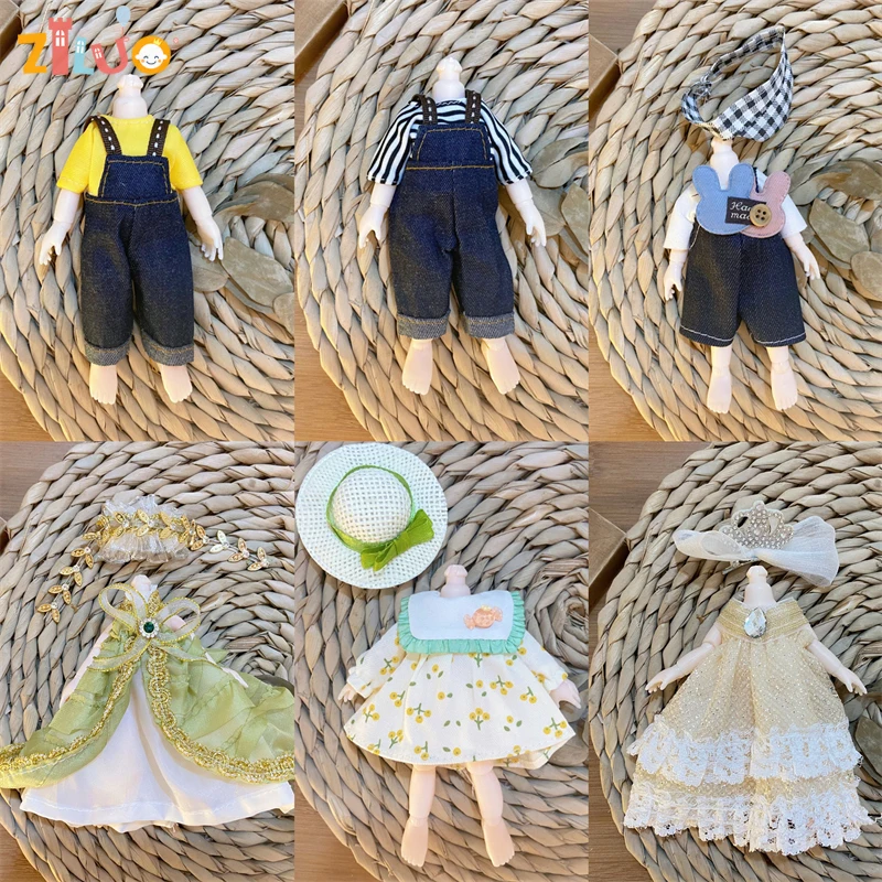 1/8 BJD Doll Clothes for 15-18cm with Hat Dress Up Skirt Cute Doll Toys Doll Accessories Toys for Girls Boys Birthday Gifts