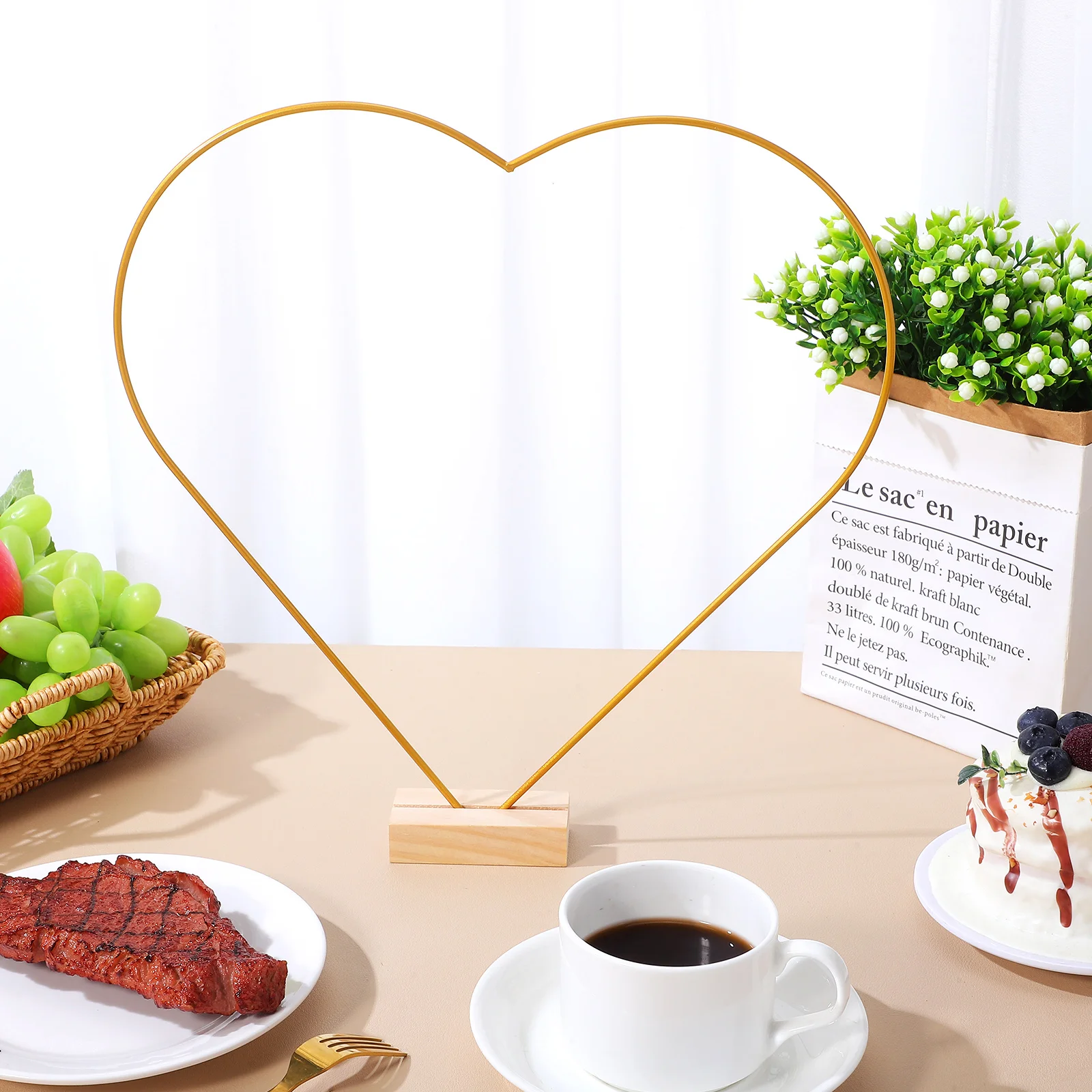 

1 Set Of Heart Shaped Moon Metal Hoops With Natural Wood Stand Diy Wreath Frame For Wedding Table Decor Dream Catcher Craft Home