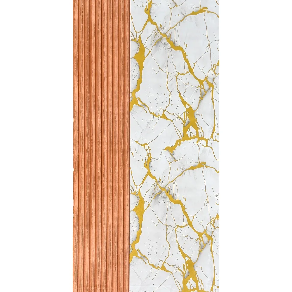 Two-Tone Wavy Wood Panel Golden Marble Self Adhesive Contact Paper Removable Peel Stick Wallpaper for Wardrobe Closet Decoration