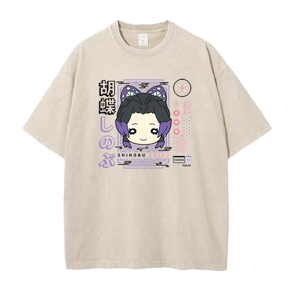 Cartoon Demon Slayer Kochou Shinobu T-shirts For Women Men High Quality 100% Cotton T Shirts Clothing Short Sleeve Casual Tees