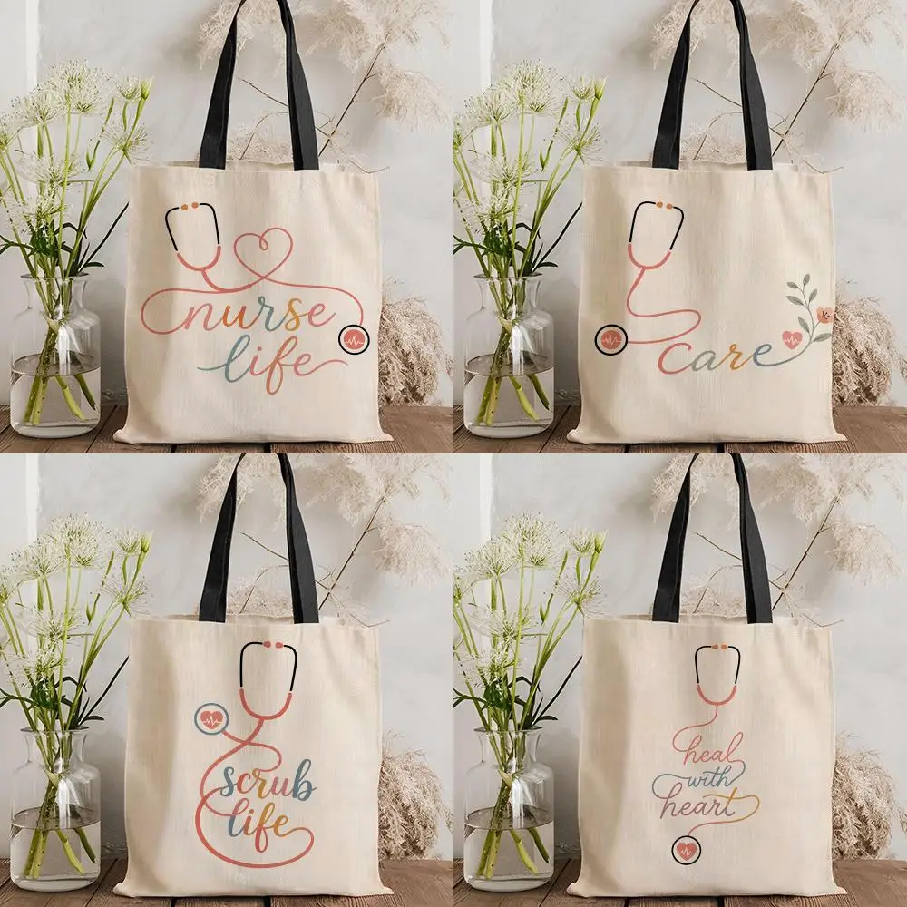Simplicity Appreciation Doctors Nurses Storage Bags Canvas Tote Bag Women Large Capacity Reusable Eco Shopping Shoulder Handbag