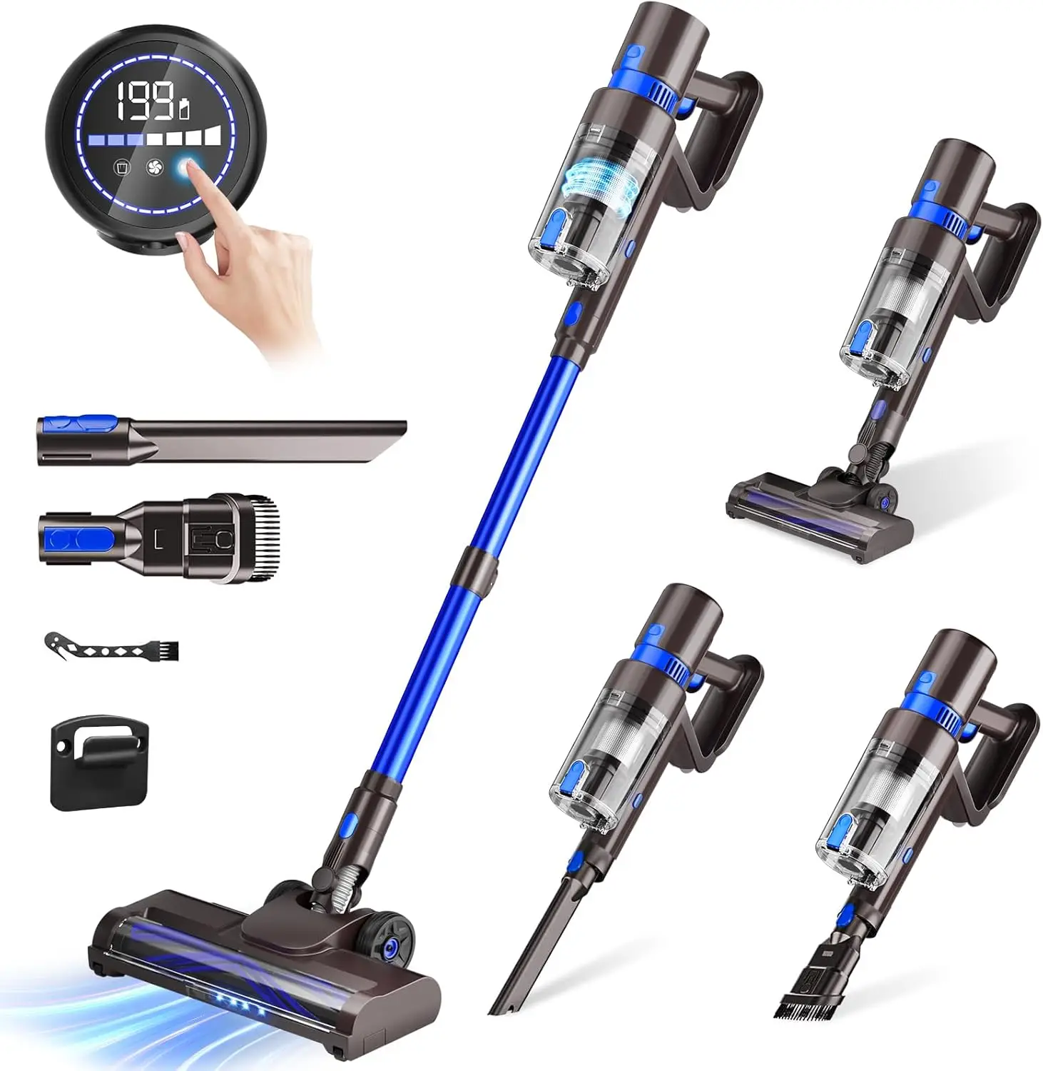 Cordless Vacuum Cleaner, 550W 45KPA 45 Mins Self-Standing Vacuum Cleaners for Home, Stick Vacuum with LED Touch Screen