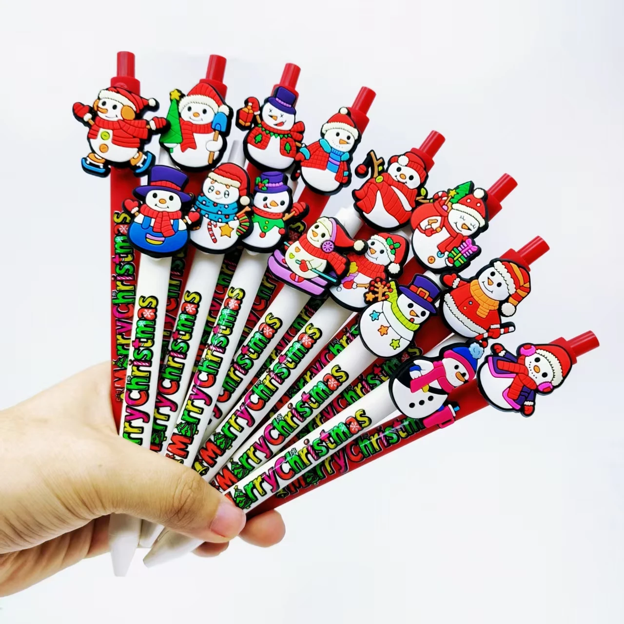 

12/24 шт., рождественская ручка для печати в форме снеговика, праздничный подарок, канцелярские принадлежности, ежедневная офисная круглая ручка для подписи из бисера
