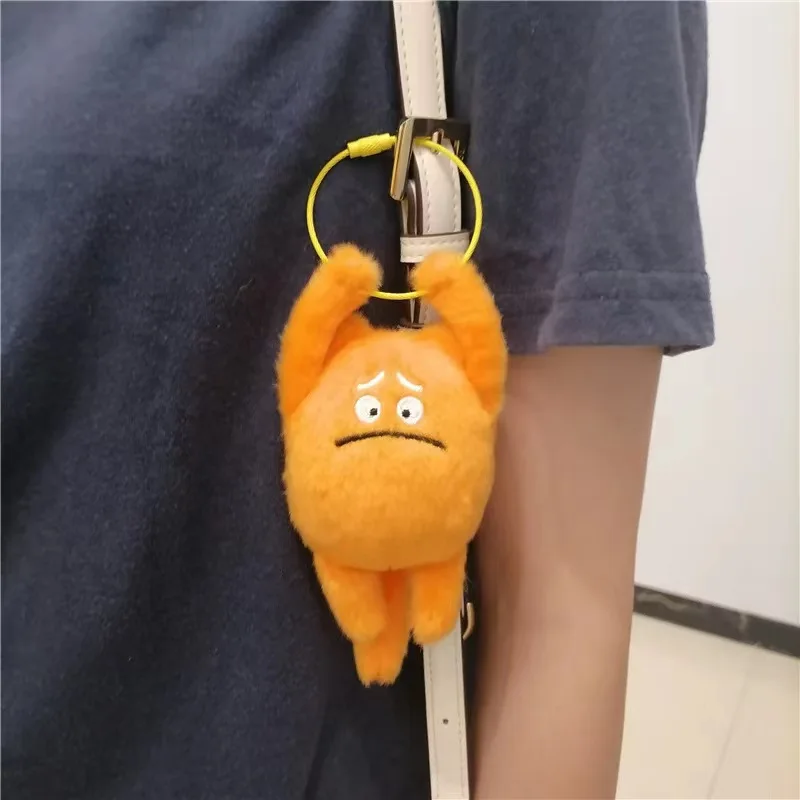 Kawaii Social Fear Small Orange Cat Plush Pendant Doll Funny Couple Girls Backpack Ornament Cotton KeyChain Cute Car Keyring