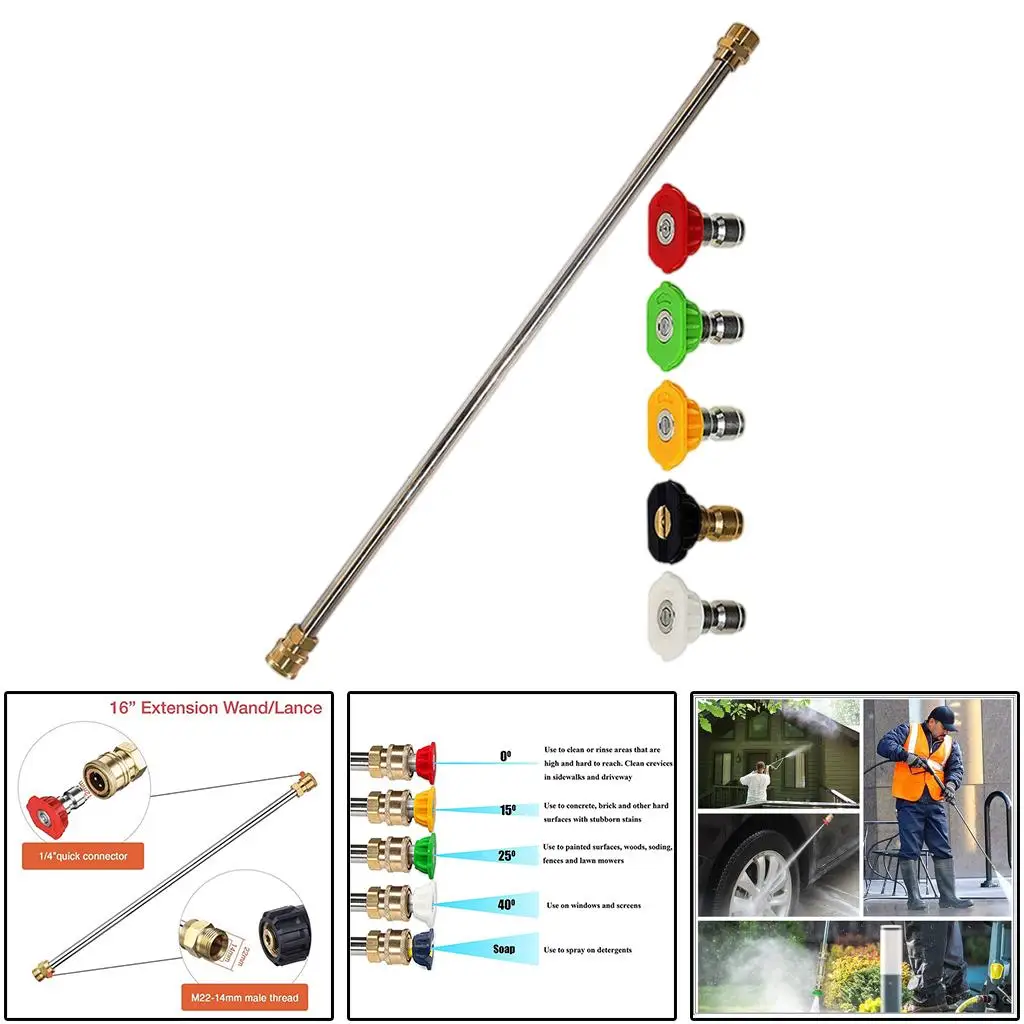 

5-Pack Pressure Washer Tips W/ 16'' Extension 4000 PSI for Car Washing