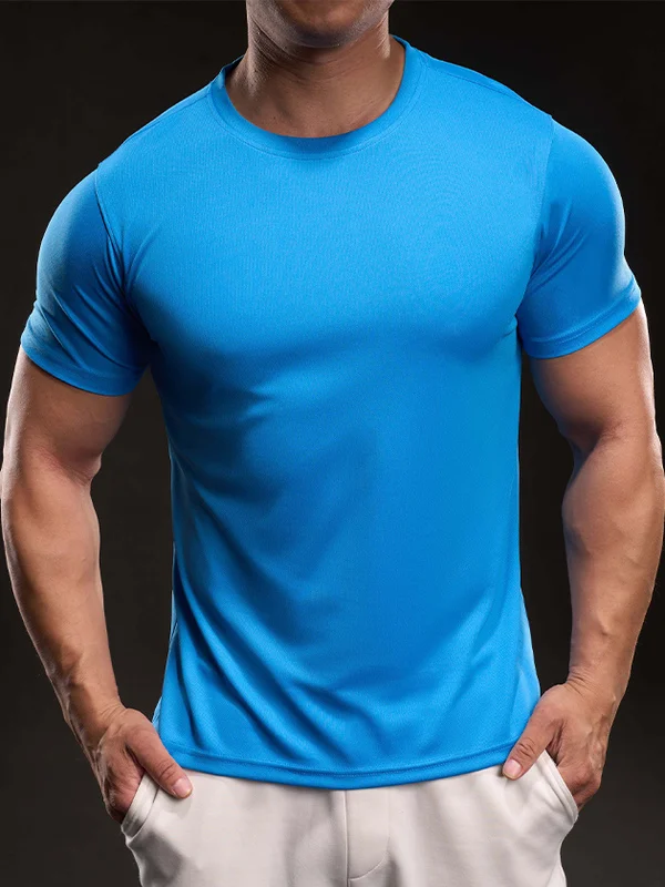 Klein Blue Qui Dry Ice Silk Men's T-irt Breathable Sweat Absorption Running Fitn ort Sve Sportswear Top