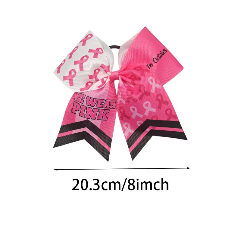 8Inch Girls Large White Pink letter printing Cheerleading Hair Bows Elastic Hair Bands Women Fashion Bowknot Hair Accessories