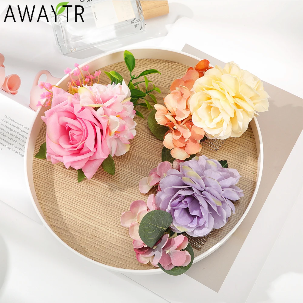 AWAYTR Mannual Rose Hair Comb Hairpin Bridesmaid Headdress Hair Combs Hair Accessories for Women Girls Floral Hairpins