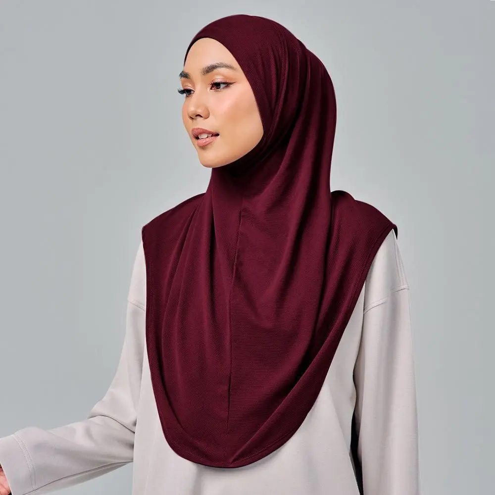 Soft Fabric Instant Hijab Full Coverage Double Chin Undercap Women Hijab Scarf Long Length Draped Design Instant Turbans Women