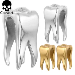 Casvort 2PCS 00g 10mm Fashion Tooth Ear Weights Hangers Ear Plugs Saddle Plugs 316 Stainless Steel Piercing Women Body Jewelry