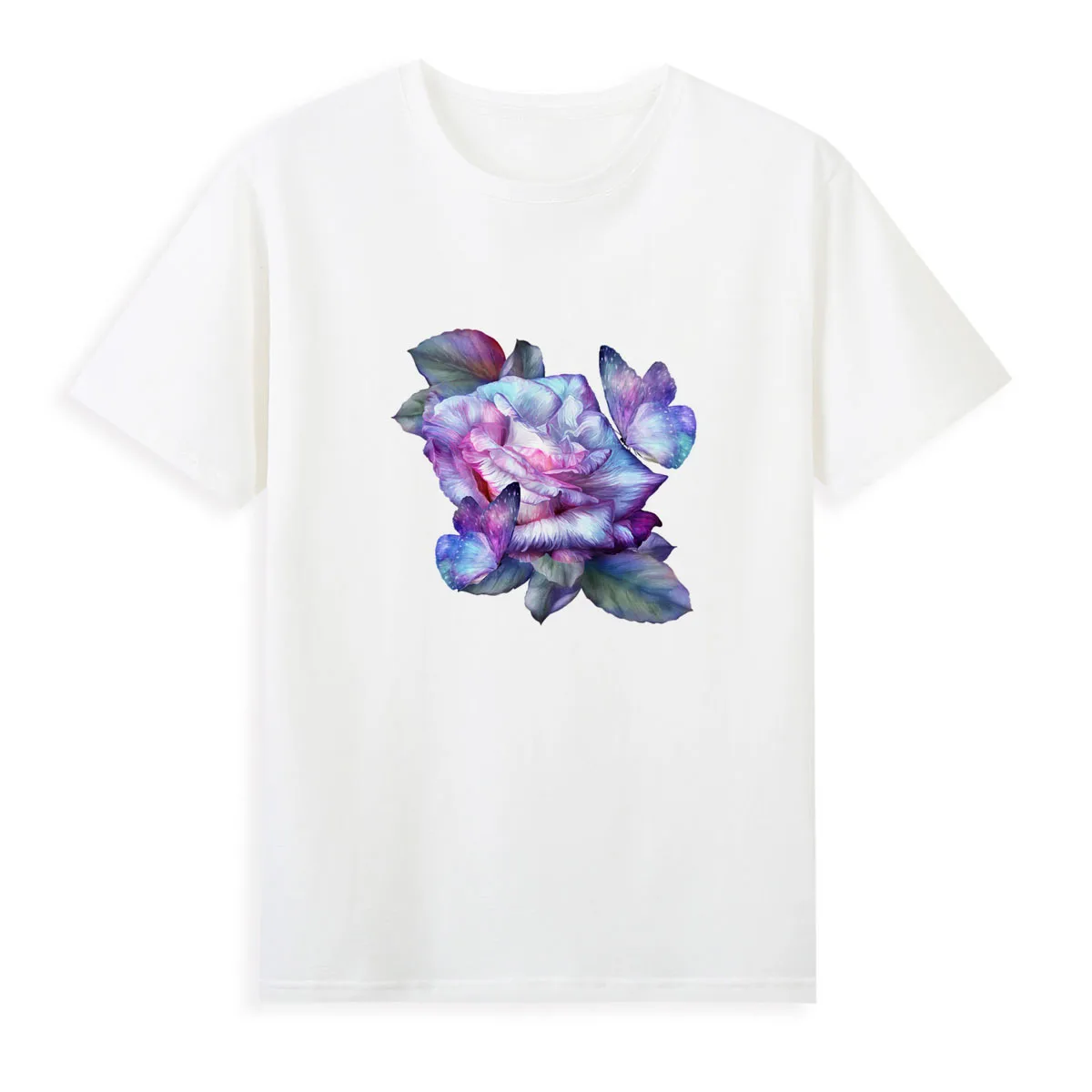 Colorful Rose T-shirt Hot Sale Casual Top Tees Summer Cool Short Sleeve Clothing Original Brand Shirts Women A090