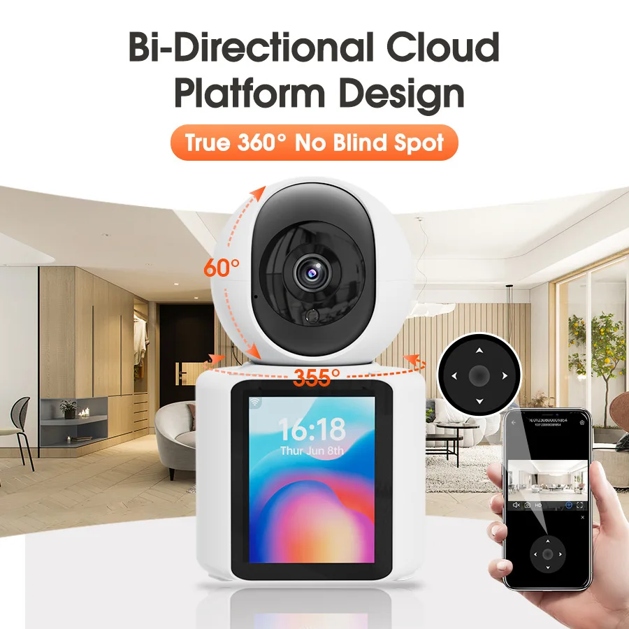 2MP Wireless Security Protection WIFI Video Call Camera Baby Monitor 2.8 Inch TFT Screen Button Call PTZ Auto Tracking IP HD Cam