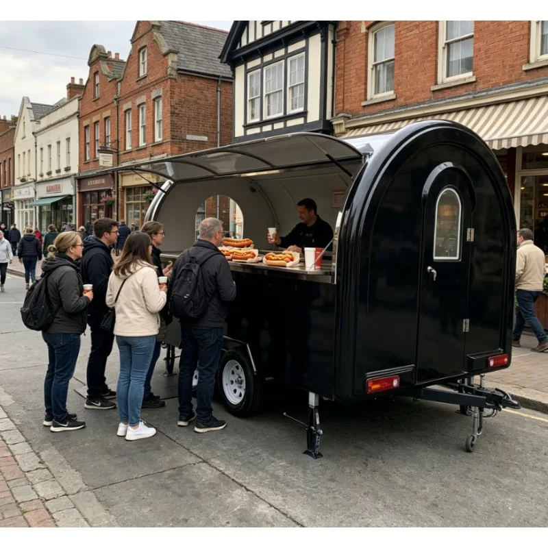 Mobile Towable Aluminum Stainless Steel 2-Wheel Rust Resistant Length Food Trailer