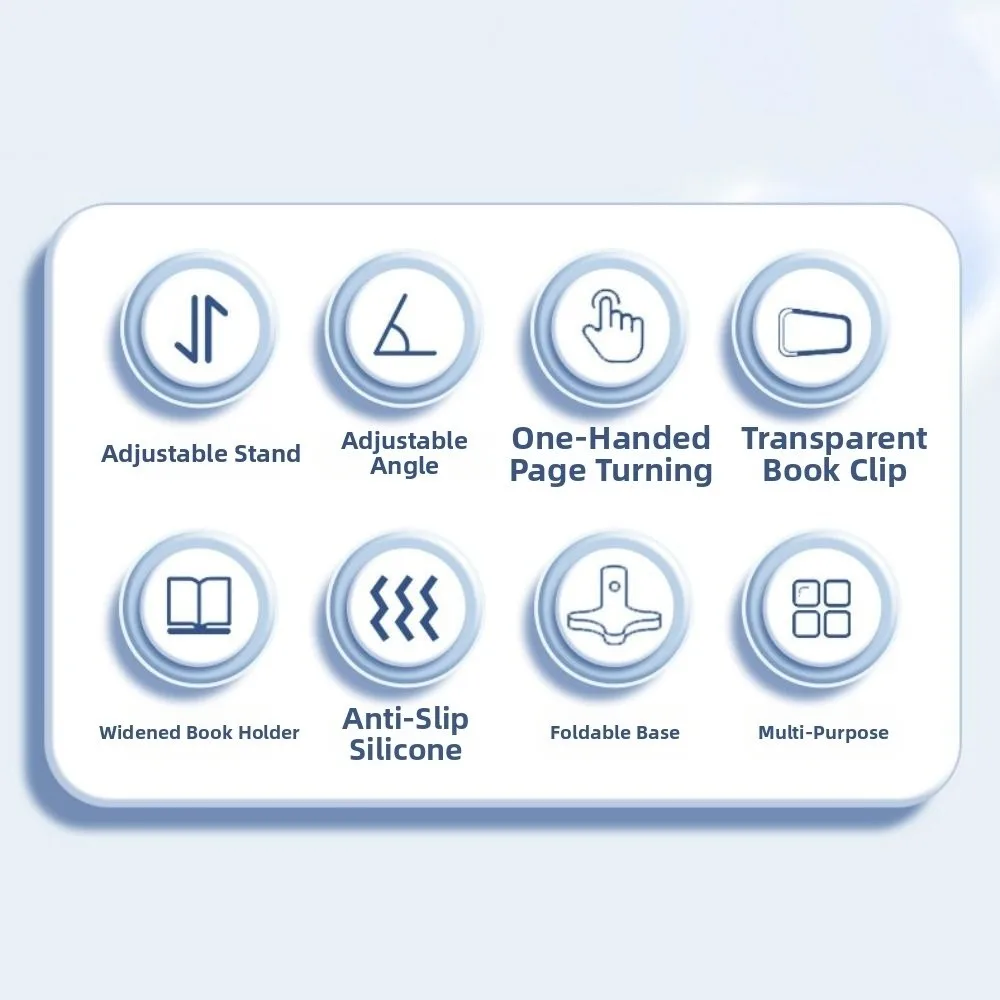 Adjustable Angle Height Desk Books Stand Folding with Page Clip Lifting Landing Book Holder Extendable Non-Slip Base