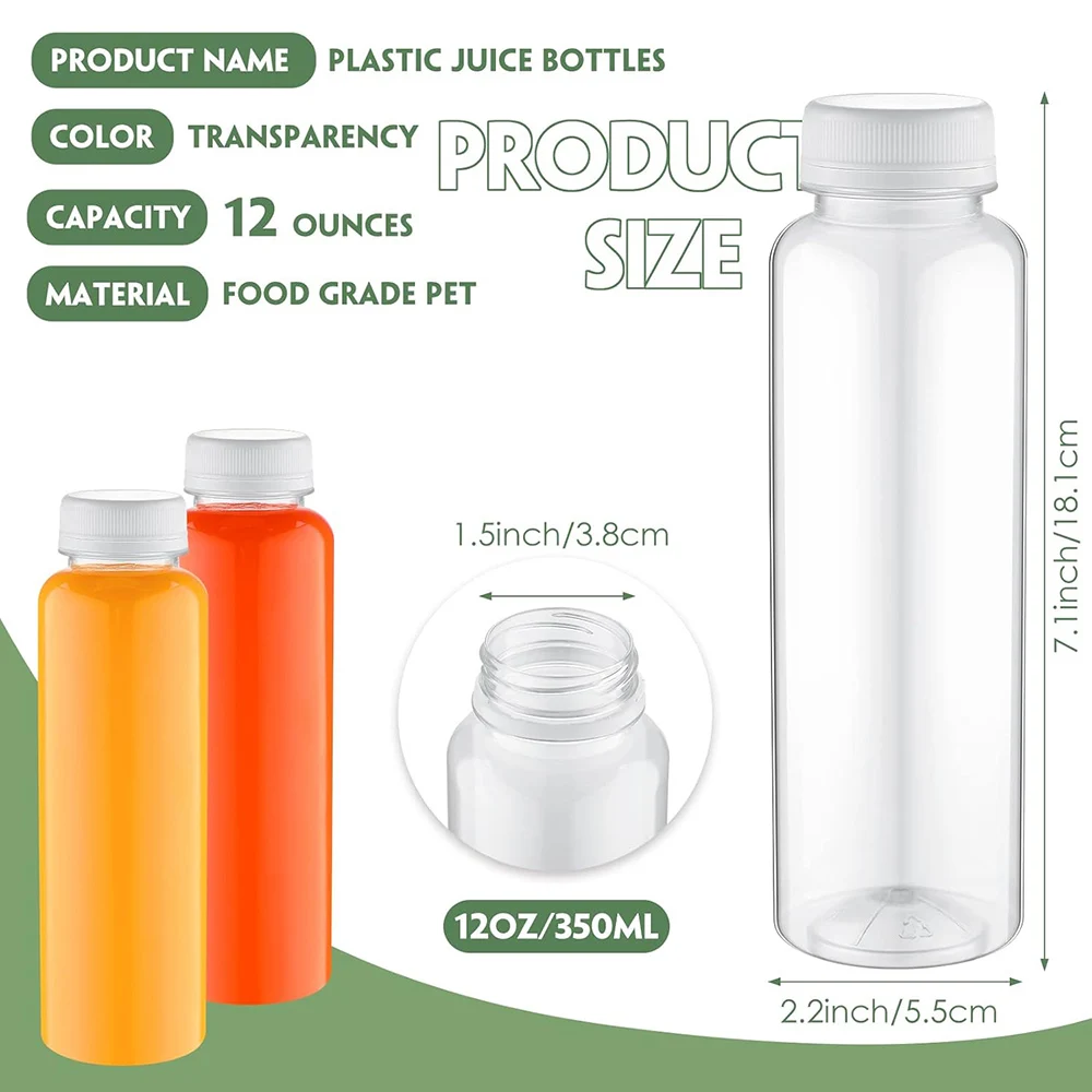 Plastic Juice Bottles Clear Reusable Drink Containers Empty PET Beverages Bottles Bulk for Smoothies Drinking Beverages Fridge