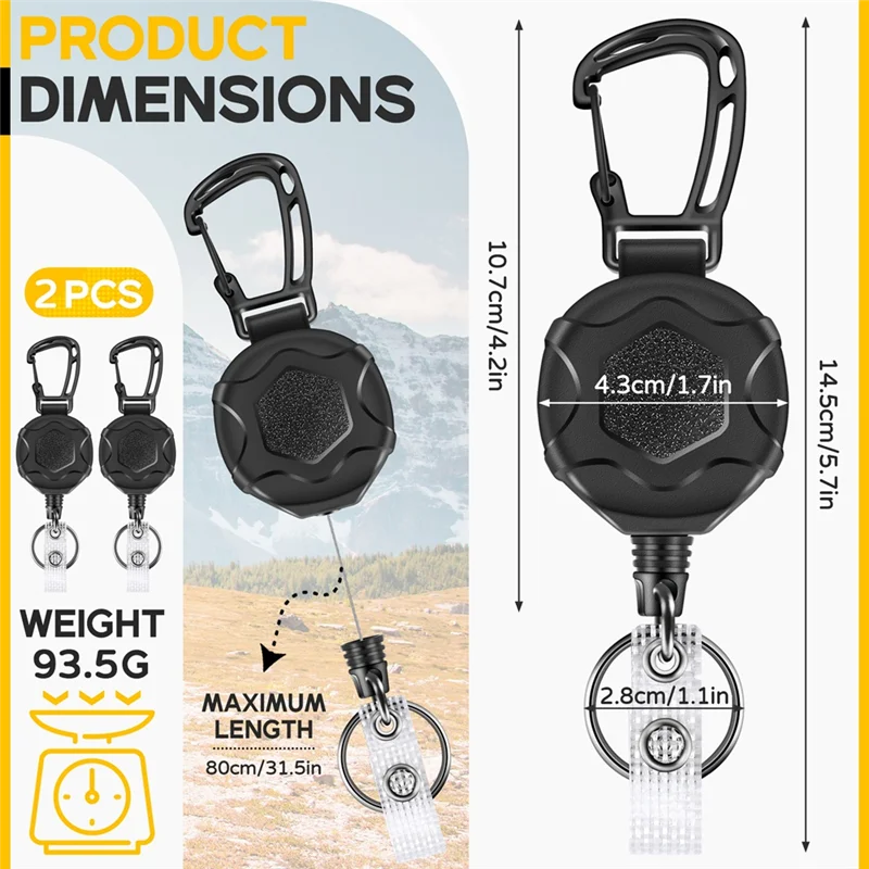 SQPP-Retractable Keychains Heavy Duty Badge Reel Retractable Id Badge Clip With Upgraded Mountaineering Buckle