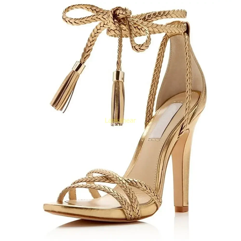 

Weaving Strap Cover Heel Sandas Sexy Pointed Toe Thin Heel Cross Tied New Arrivals Fashion Women Modern Shoes