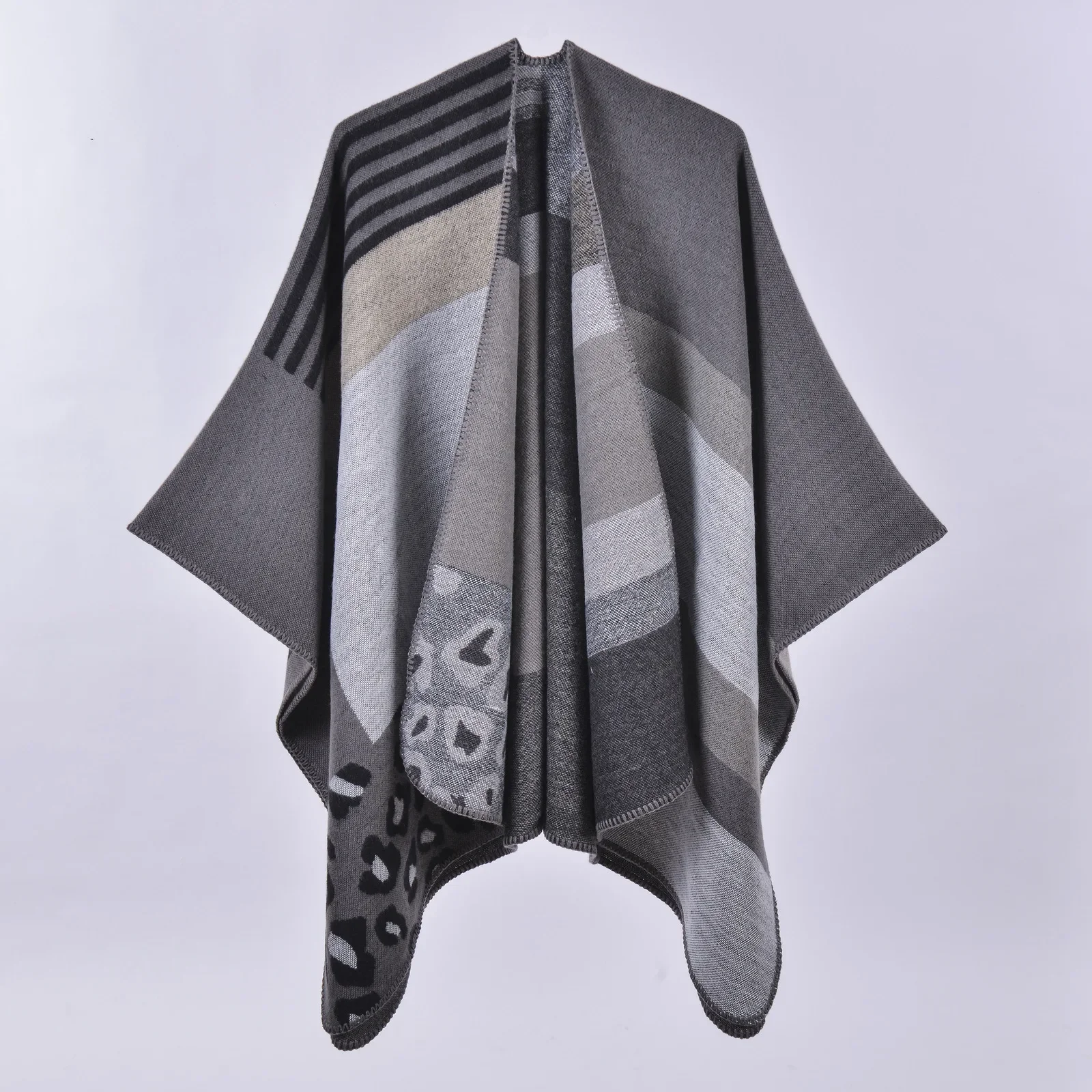 Autumn and Winter Scarf Plaid Lady Travel Shawl Imitation Cashmere Ethnic Style Split Thickened Cloak