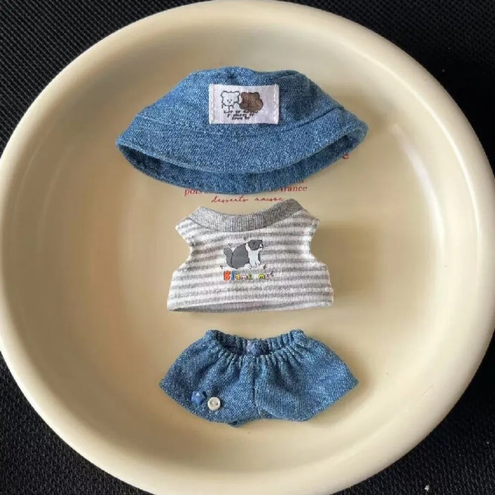 1 set Striped T-shirt 10/20cm Cotton Clothes Cowboy Hat Cartoon Pattern 20cm Cotton 's Clothes Cute Fashion 10cm Clothes