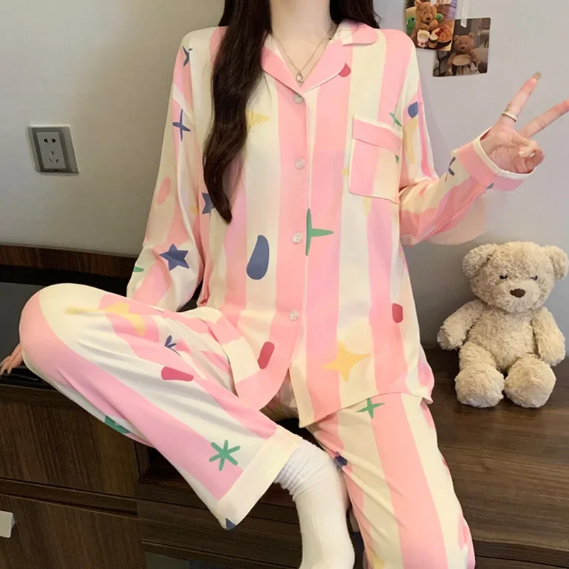 Women's Autumn New Long-sleeved Pajamas  High-end Sense Star Full Print Loungewear Women's Suit 2026 Imitation Cotton Pajamas