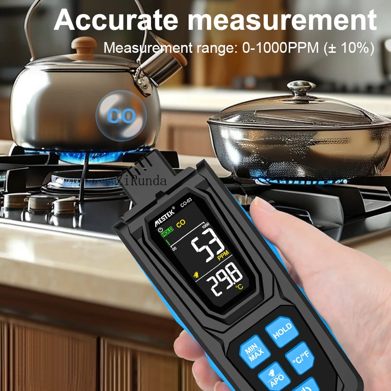 Real-time monitoring of gas meters Double alarm Indoor CO-O3 ambient air quality detector Temperature and humidity detection view 6
